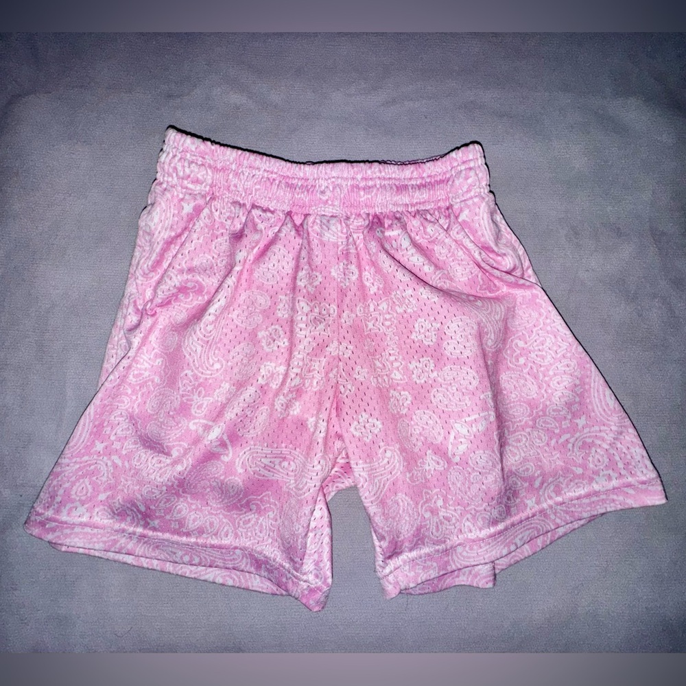 Azva Men's Pink Paisley Mesh Athletic Shorts